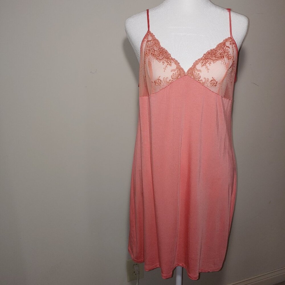 La Perla Coral Pink Lace Top Chemise Nightgown Size L